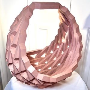 MID CENTURY GEOMETRIC WOOD BASKET  Salmon Nursery 16”x10”
Decor Storage Lrg Pink